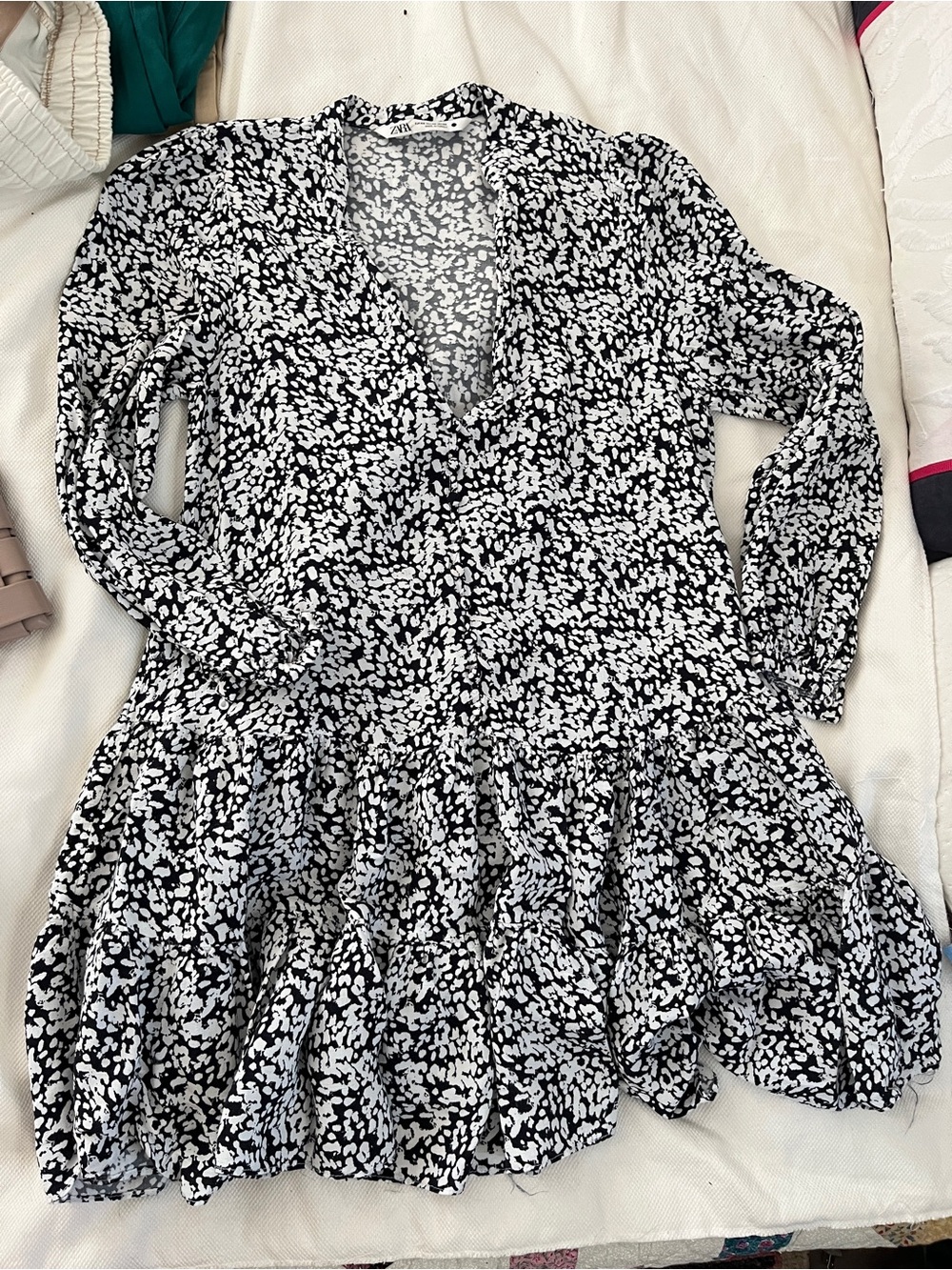 Zara Black and White Printed Mini Dress